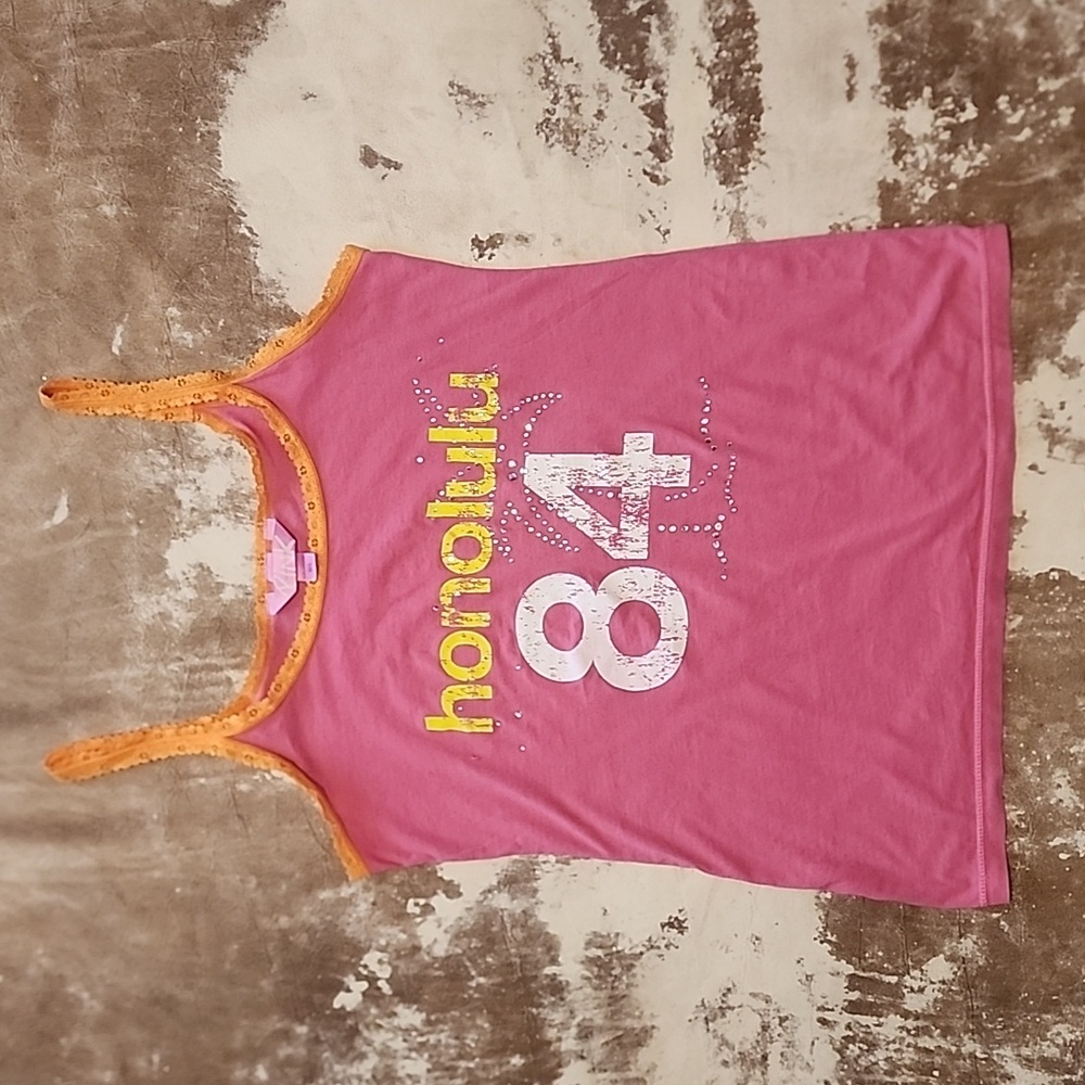 Hard To Find Tank Top Honolulu 84 With Orage Lace And Bling. Size: M/L